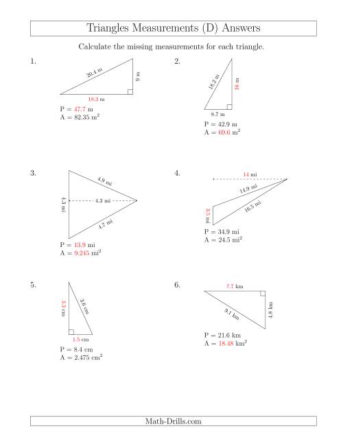 The Calculating Various Measurements of Triangles (D) Math Worksheet Page 2