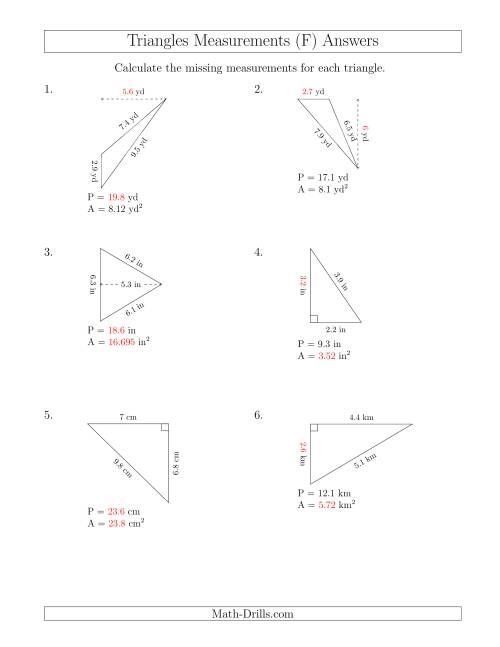 The Calculating Various Measurements of Triangles (F) Math Worksheet Page 2