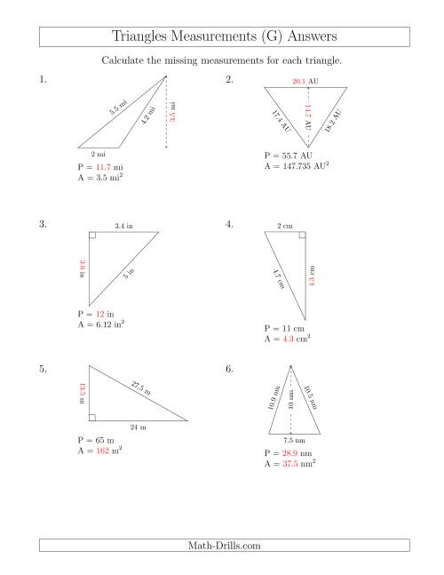 The Calculating Various Measurements of Triangles (G) Math Worksheet Page 2