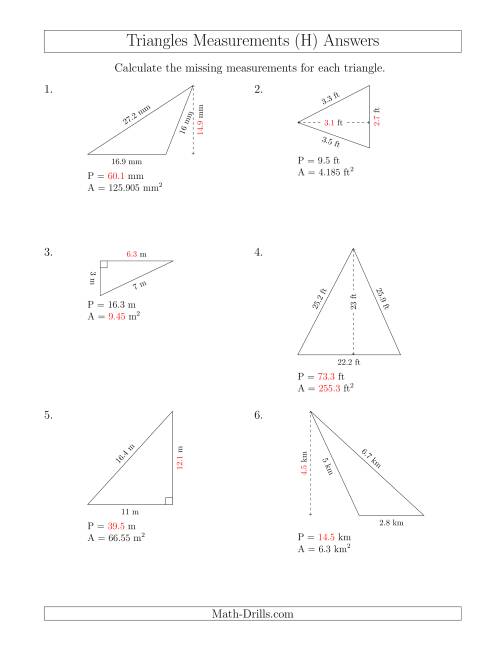 The Calculating Various Measurements of Triangles (H) Math Worksheet Page 2