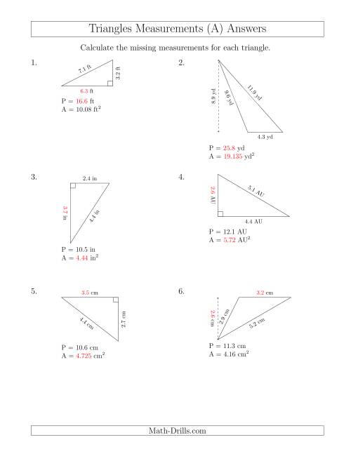 The Calculating Various Measurements of Triangles (All) Math Worksheet Page 2