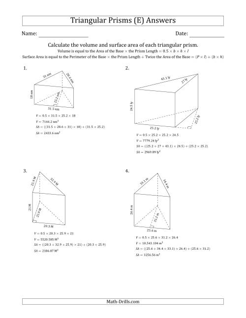 The Volume and Surface Area of Triangular Prisms (Black and White) (E) Math Worksheet Page 2