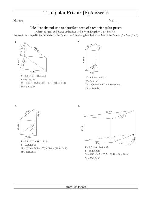 The Volume and Surface Area of Triangular Prisms (Black and White) (F) Math Worksheet Page 2