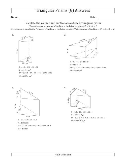 The Volume and Surface Area of Triangular Prisms (Black and White) (G) Math Worksheet Page 2