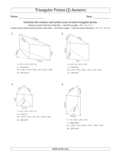 The Volume and Surface Area of Triangular Prisms (Black and White) (J) Math Worksheet Page 2