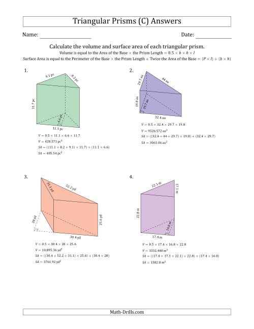 The Volume and Surface Area of Triangular Prisms (C) Math Worksheet Page 2