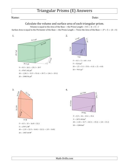 The Volume and Surface Area of Triangular Prisms (E) Math Worksheet Page 2