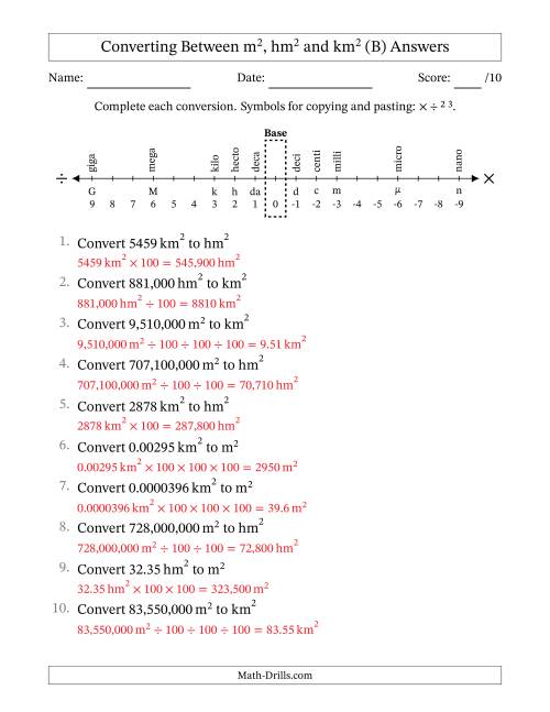The Converting Between Square Meters, Square Hectometers and Square Kilometers (U.S./U.K. Number Format) (B) Math Worksheet Page 2
