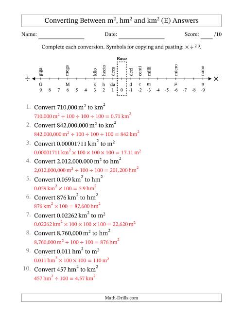 The Converting Between Square Meters, Square Hectometers and Square Kilometers (U.S./U.K. Number Format) (E) Math Worksheet Page 2