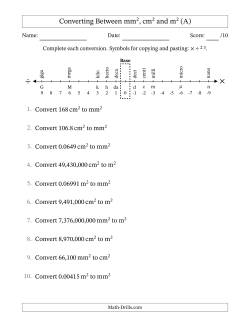 Converting Between Square Meters, Square Centimeters and Square Millimeters (U.S./U.K. Number Format)