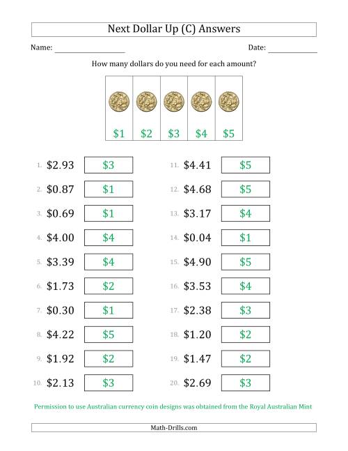 The Next Dollar Up Strategy with Amounts to $5 (Australia) (C) Math Worksheet Page 2
