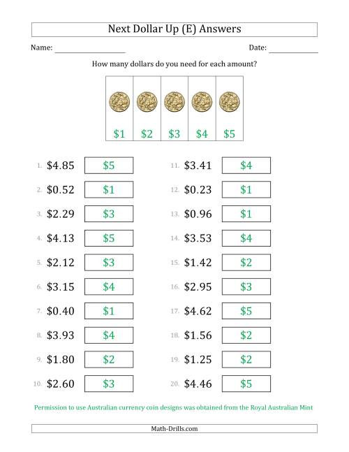 The Next Dollar Up Strategy with Amounts to $5 (Australia) (E) Math Worksheet Page 2