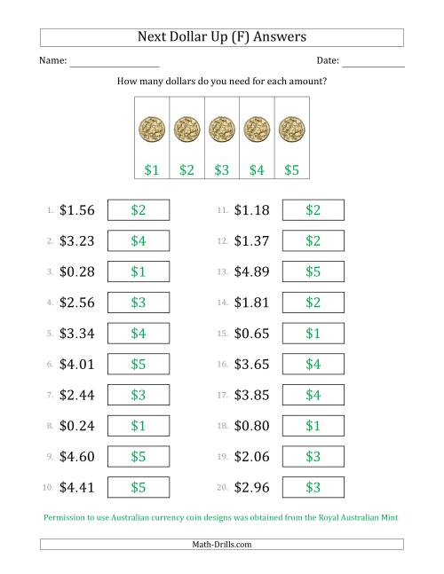 The Next Dollar Up Strategy with Amounts to $5 (Australia) (F) Math Worksheet Page 2