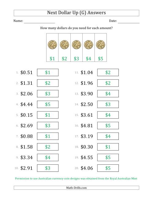 The Next Dollar Up Strategy with Amounts to $5 (Australia) (G) Math Worksheet Page 2
