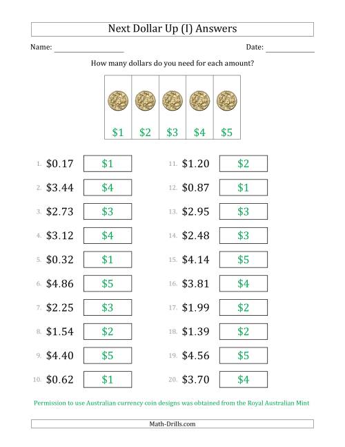 The Next Dollar Up Strategy with Amounts to $5 (Australia) (I) Math Worksheet Page 2