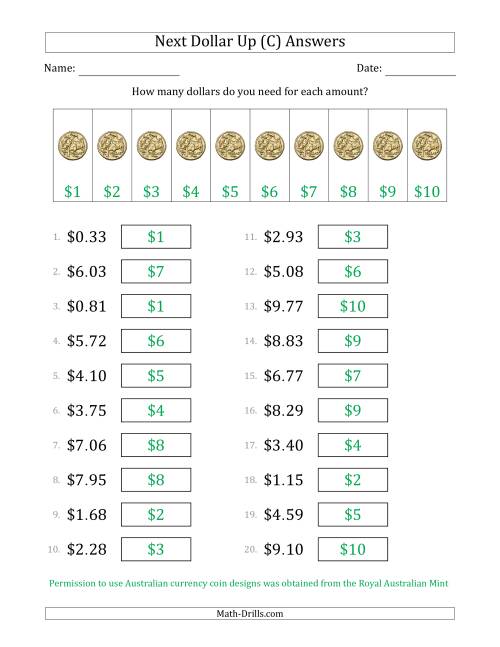 The Next Dollar Up Strategy with Amounts to $10 (Australia) (C) Math Worksheet Page 2