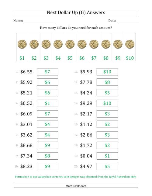 The Next Dollar Up Strategy with Amounts to $10 (Australia) (G) Math Worksheet Page 2