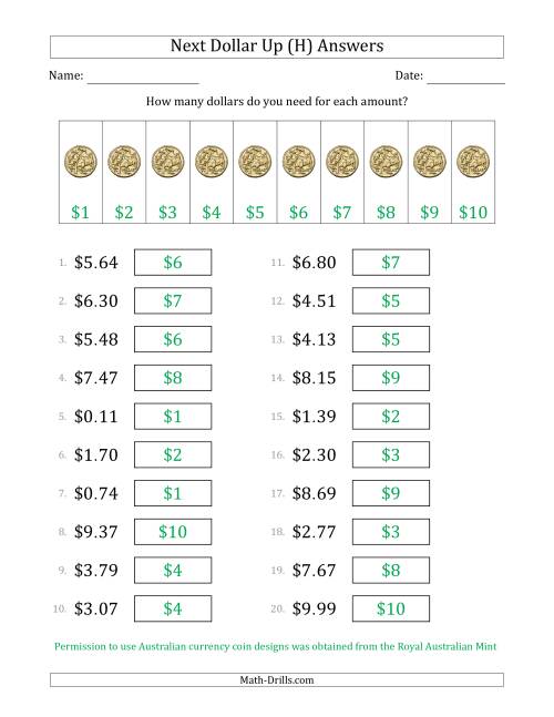 The Next Dollar Up Strategy with Amounts to $10 (Australia) (H) Math Worksheet Page 2