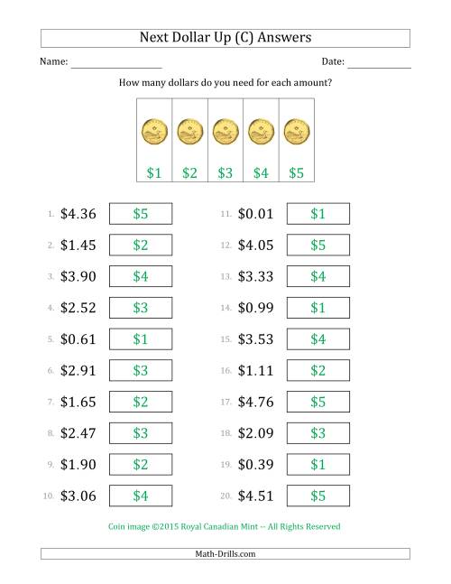 The Next Dollar Up Strategy with Amounts to $5 (Canada) (C) Math Worksheet Page 2