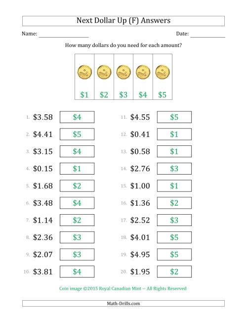 The Next Dollar Up Strategy with Amounts to $5 (Canada) (F) Math Worksheet Page 2
