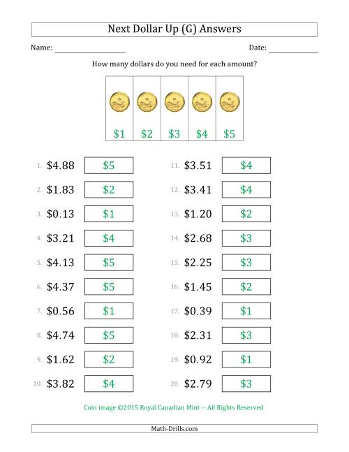 The Next Dollar Up Strategy with Amounts to $5 (Canada) (G) Math Worksheet Page 2