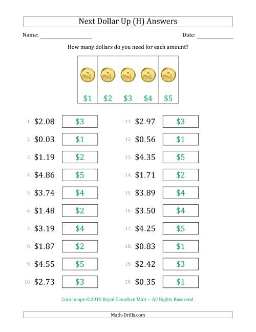 The Next Dollar Up Strategy with Amounts to $5 (Canada) (H) Math Worksheet Page 2
