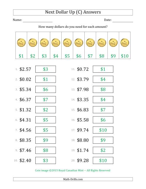 The Next Dollar Up Strategy with Amounts to $10 (Canada) (C) Math Worksheet Page 2