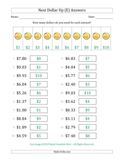 The Next Dollar Up Strategy with Amounts to $10 (Canada) (E) Math Worksheet Page 2
