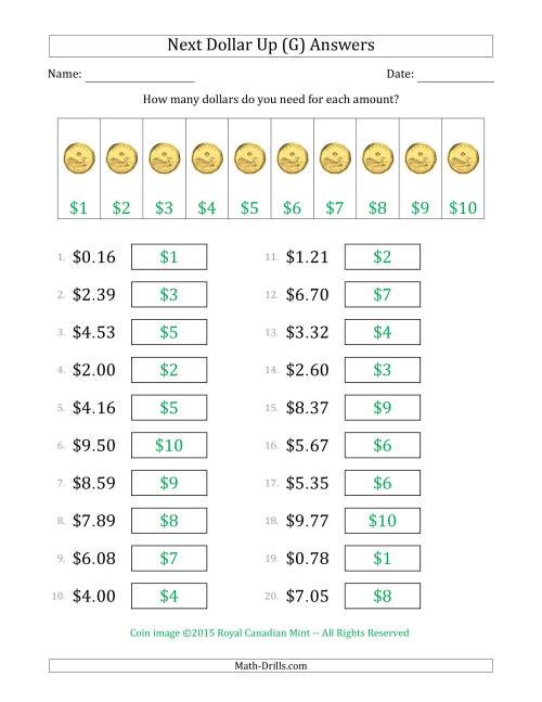 The Next Dollar Up Strategy with Amounts to $10 (Canada) (G) Math Worksheet Page 2