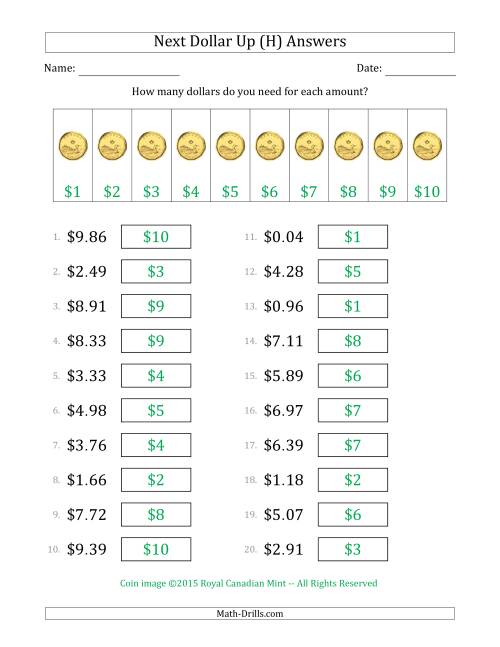 The Next Dollar Up Strategy with Amounts to $10 (Canada) (H) Math Worksheet Page 2