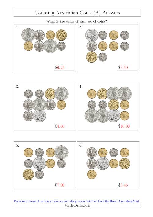 The Counting Australian Coins (A) Math Worksheet Page 2