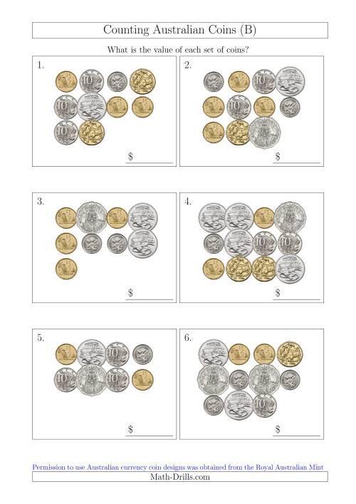 The Counting Australian Coins (B) Math Worksheet