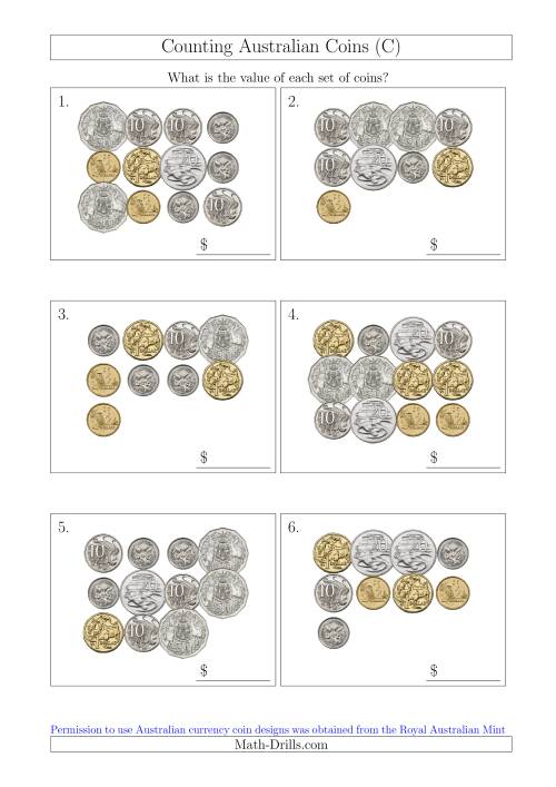 The Counting Australian Coins (C) Math Worksheet