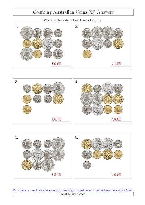 The Counting Australian Coins (C) Math Worksheet Page 2