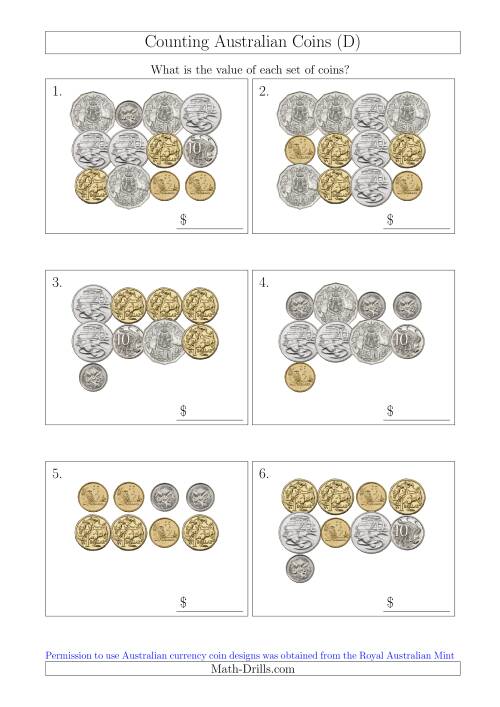 The Counting Australian Coins (D) Math Worksheet