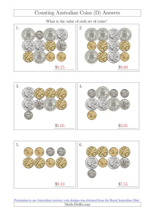 The Counting Australian Coins (D) Math Worksheet Page 2