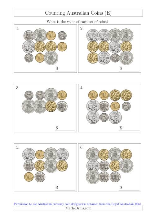 The Counting Australian Coins (E) Math Worksheet