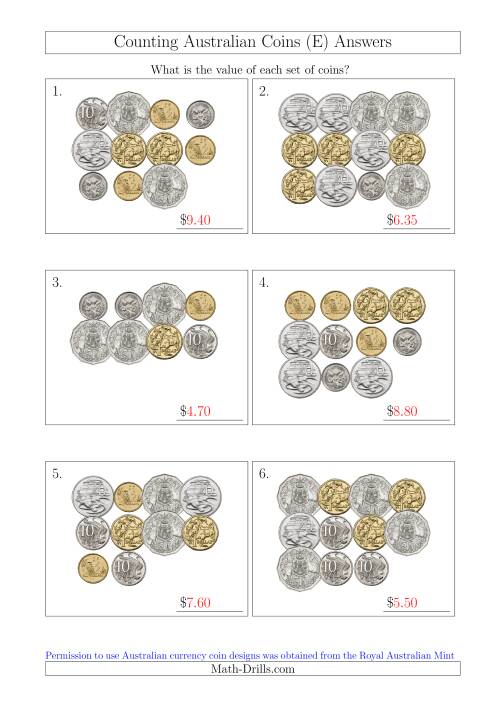 The Counting Australian Coins (E) Math Worksheet Page 2