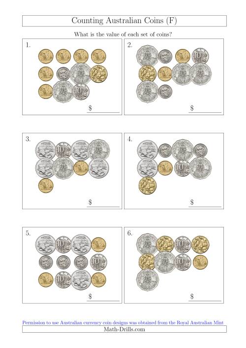 The Counting Australian Coins (F) Math Worksheet