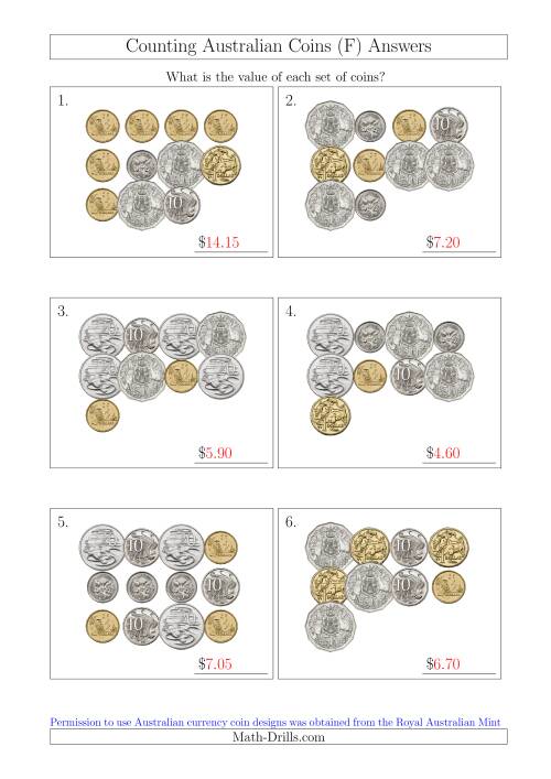 The Counting Australian Coins (F) Math Worksheet Page 2