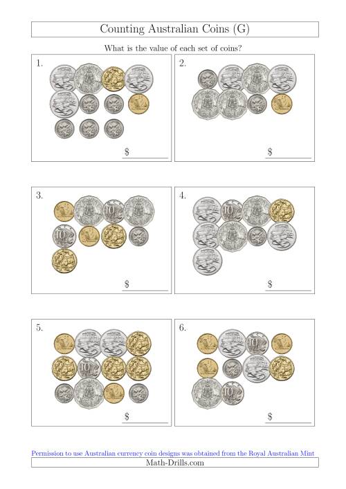 The Counting Australian Coins (G) Math Worksheet