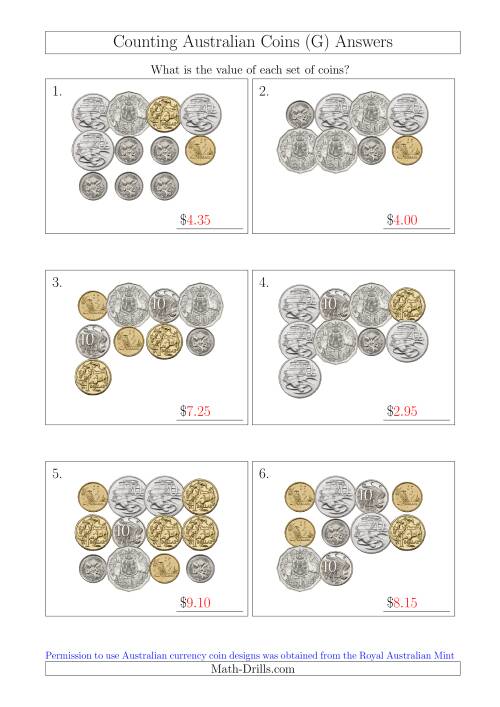 The Counting Australian Coins (G) Math Worksheet Page 2