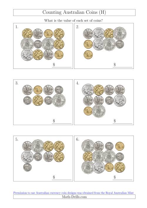 The Counting Australian Coins (H) Math Worksheet