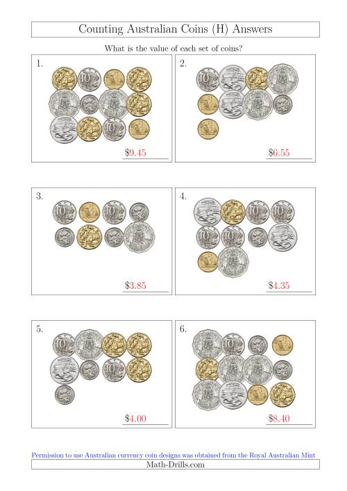 The Counting Australian Coins (H) Math Worksheet Page 2