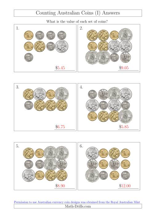 The Counting Australian Coins (I) Math Worksheet Page 2