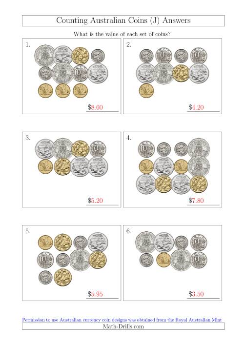 The Counting Australian Coins (J) Math Worksheet Page 2
