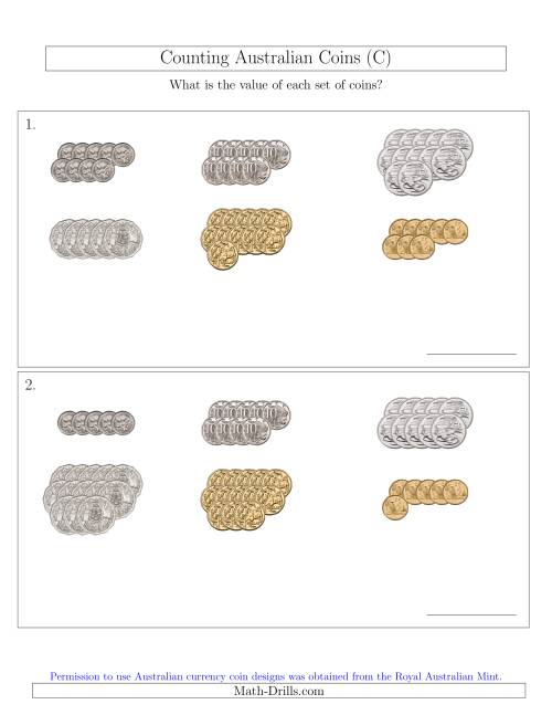 The Counting Australian Coins Sorted Version (C) Math Worksheet