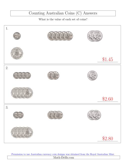 The Counting Small Collections of Australian Coins (No Dollar Coins) Sorted Version (C) Math Worksheet Page 2