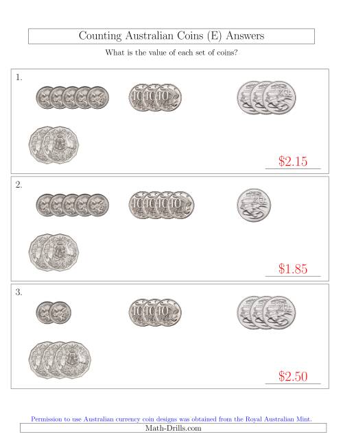 The Counting Small Collections of Australian Coins (No Dollar Coins) Sorted Version (E) Math Worksheet Page 2