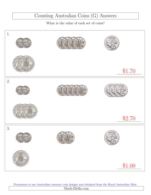 The Counting Small Collections of Australian Coins (No Dollar Coins) Sorted Version (G) Math Worksheet Page 2